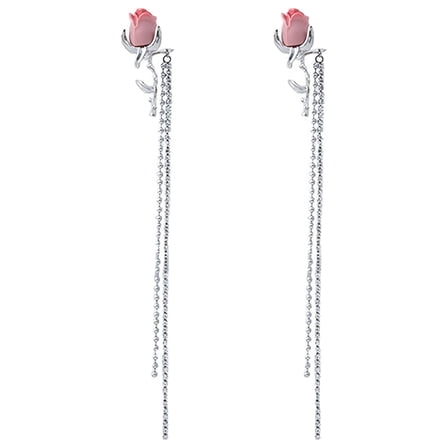 DESIGNICE Simple Chain Earrings Pink Gradient Rose Long Chain Tassel Light Earrings Pearl Threader Earrings 100mm Hoop Earrings for Women