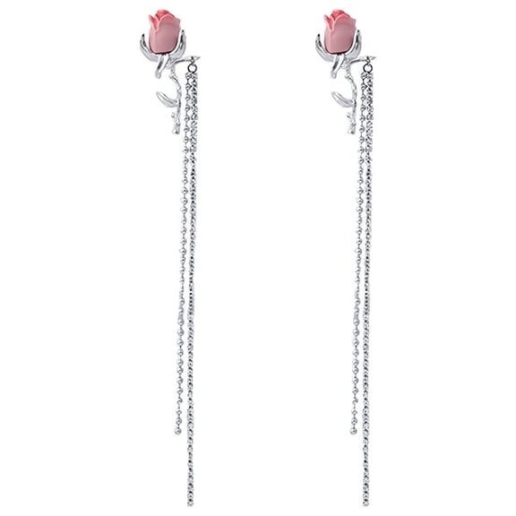 DESIGNICE Simple Chain Earrings Pink Gradient Rose Long Chain Tassel Light Earrings Pearl Threader Earrings 100mm Hoop Earrings for Women