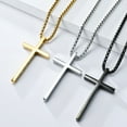 thumbnail image 2 of Miren Minimalist Mirrored Cross Necklace, Hypoallergenic Stainless Steel, 24" Pearl Chain, “I Can Do All THINGS” Engraving, Gold/Silver/Black, 2 of 7