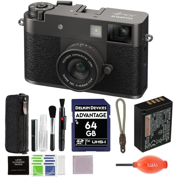 Fujifilm X Half Digital Camera (Charcoal Silver) Bundle with 64GB SD Card   Rope Wrist Strap   More Advanced Accessories | Fuji X Half Camera
