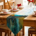 thumbnail image 2 of Turquoise Abstract Table Runner Linen Burlap Table Runner 48 Inches Long Vintage Coastal Modern Dripping Oil Painting Dresser Scarves for Kitchen Island Coffee Dining Room Party Holiday Decor 13"x48", 2 of 8