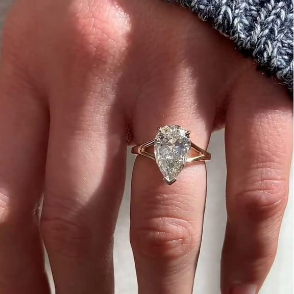 3 Ct Pear Cut Created Moissanite Engagement Solitaire Ring 14K Yellow Gold Plated