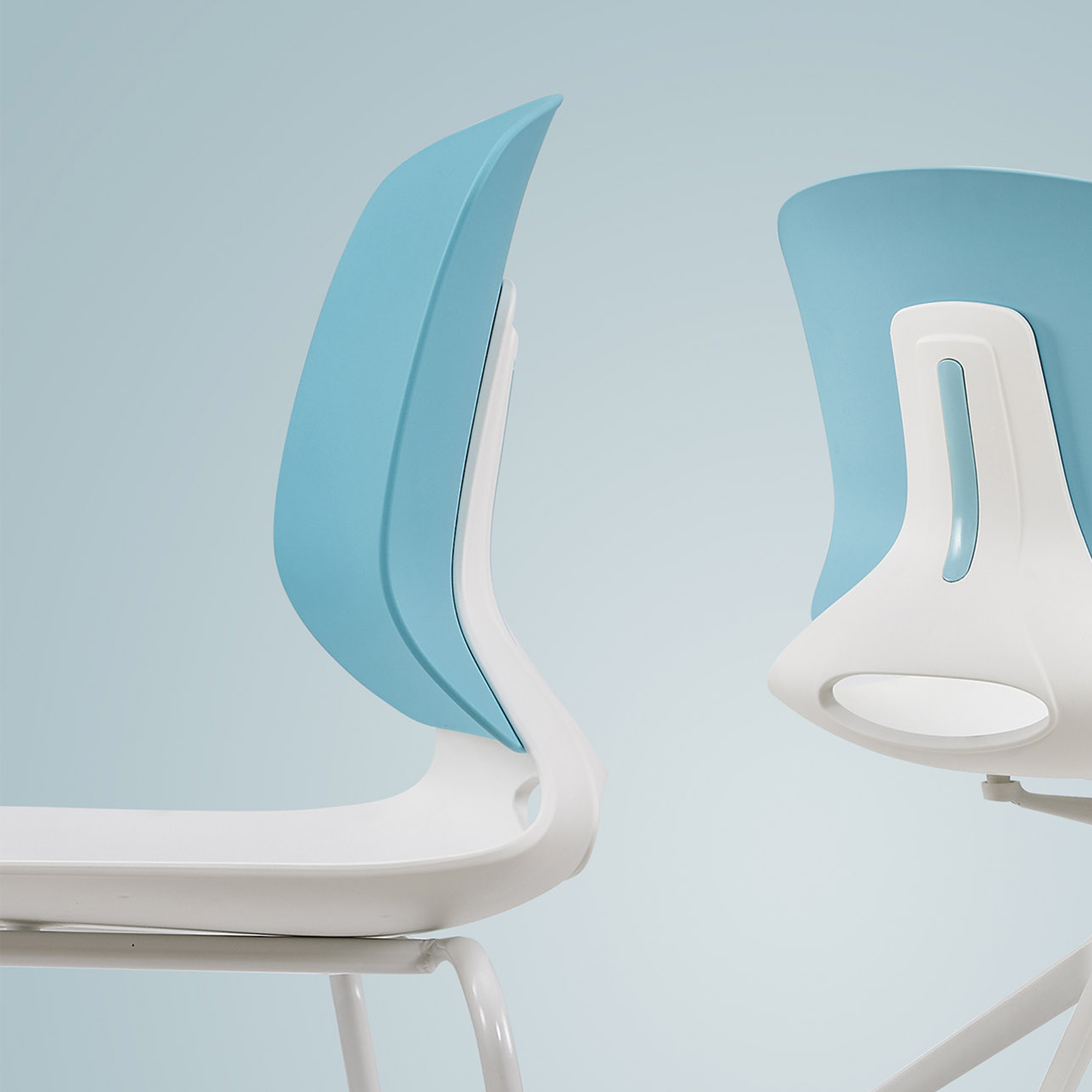 Office Chairs, Stackable Chairs Set of 4 with Polypropylene Seat and Fiberglass Back, Ergonomic Desk Chairs for Home Office, 34.5 Inch White and Blue