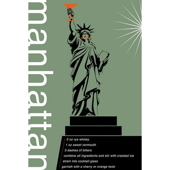 Fun Manhattan Recipe Statue of Liberty Mustache Print; One 11x14in Poster Print. Red/White