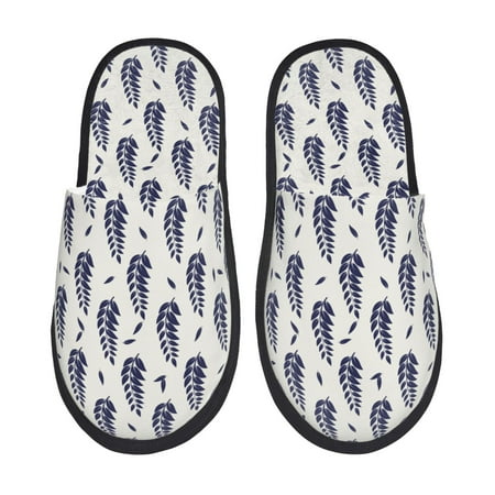 Balery Blue Leaves Slient Indoor Furry Fleece Comfort House Shoes Soft Non-Slip Home Shoes Cotton slippers House Slippers-- Medium