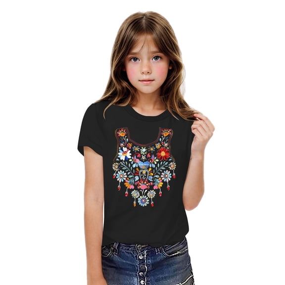 Virmaxy Boys Girls Fashion Printed Shirts Kids Baby Short Sleeve Cotton Tops Summer Loose Trend Pullover Shirt Black 3 Years