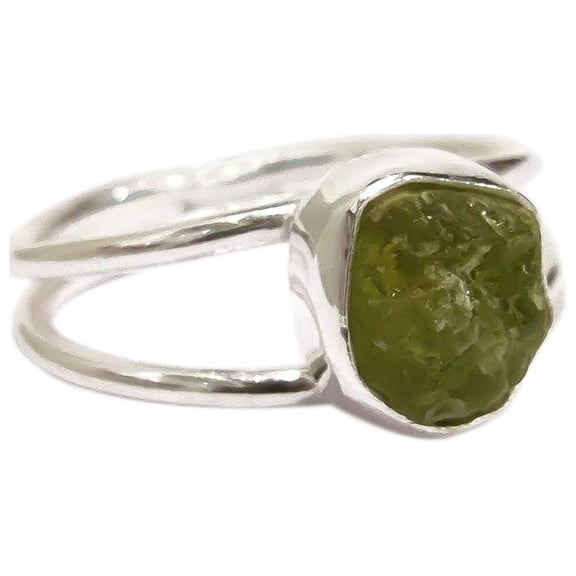 Natural Peridot Ring, Rough Peridot Gemstone Ring, August Birthstone, Double Band, 925 Sterling Silver, Womens Ring, Christmas, Thanksgiving, Handmade, Statement Jewelry, Rough Gemstone Jewelry