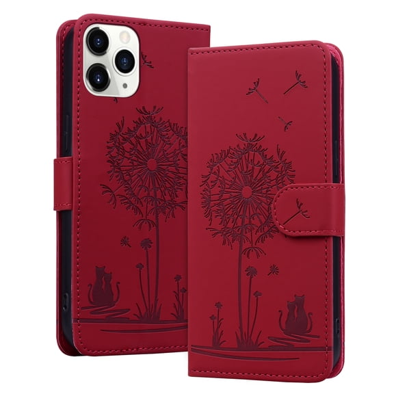 ELEHOLD Case for iPhone 11 Pro, Premium PU Leather Wallet Flip Case Folio Cover with Card Holder Kickstand,Red