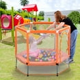 thumbnail image 2 of Mini Trampoline for Kids, 55'' Toddler Small Trampoline with Enclosure Net, Indoor Outdoor Toy for Boys Girls, with Ocean Balls, 6 Steel Supports, Orange, 2 of 8