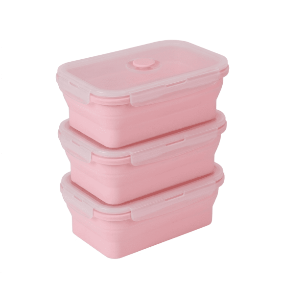 ROSEXIXI Meal Prep Containers 3 Pack 355ml Pink Silicone Lunch Boxes Collapsible To Go Food Containers Leakproof Microwave Safe Silicone Bento Box for Office  Camping Kitchen Organization