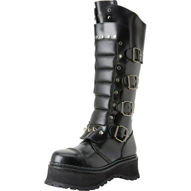 Demonia - Mens Black Leather Gothic Boots Knee High Warrior Boots Steel ...