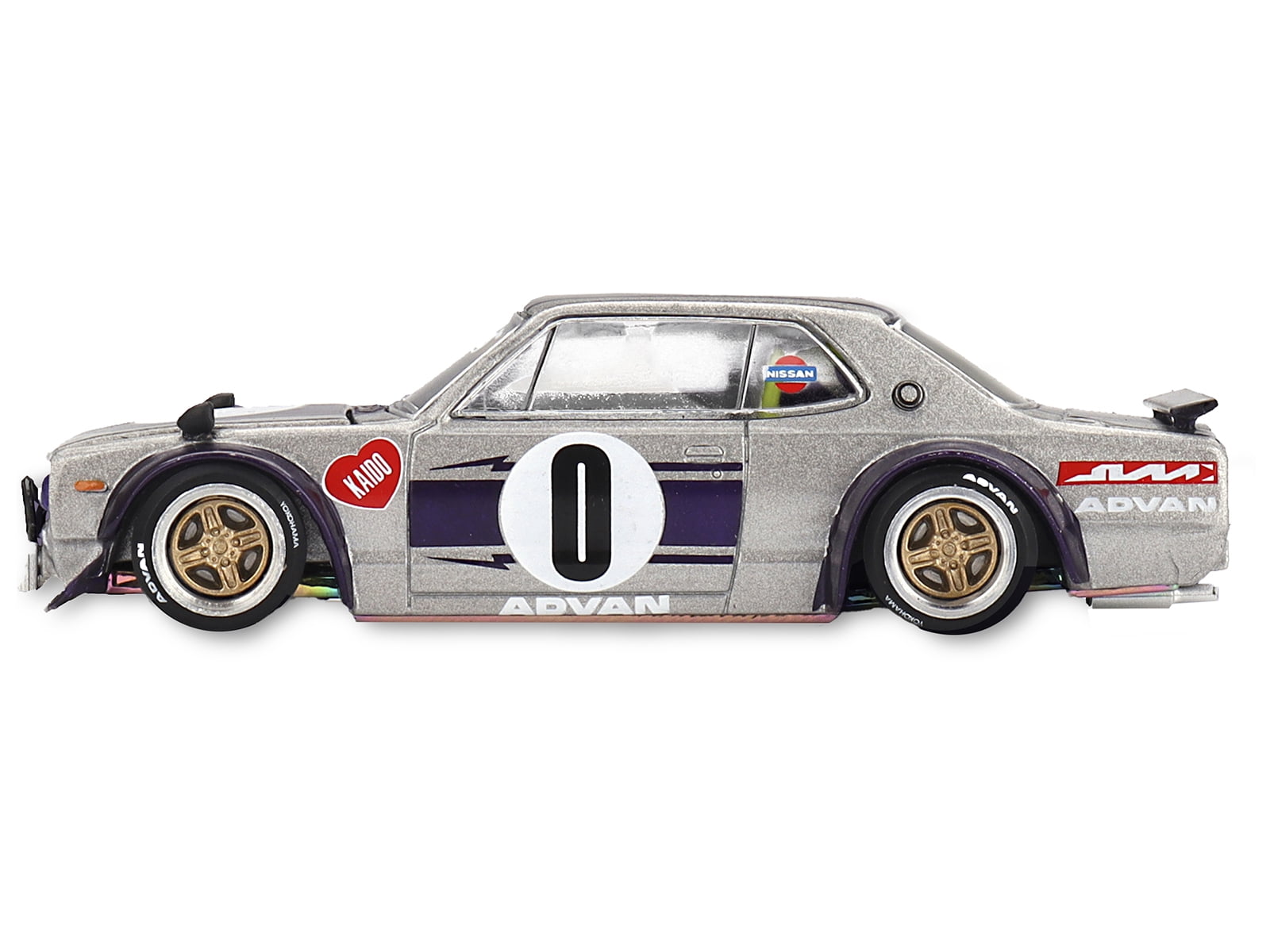 Nissan Skyline 2000GT-R "Kaido Works V1" RHD #0 Silver Metallic with Purple "Kaido House" 1/64 Diecast Model Car by Mini GT