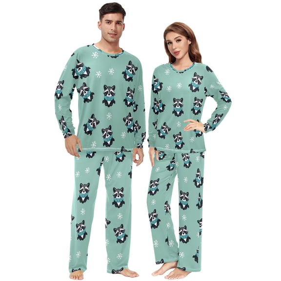 Matching Pajamas for Couples Raccoon Snowflake His and Hers Pajamas Sets Soft Long Sleeve Sleepwea