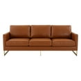 thumbnail image 3 of LeisureMod Lincoln 83" Modern Leather Upholstered Sofa With Gold Steel Frame in Cognac Tan, 3 of 7
