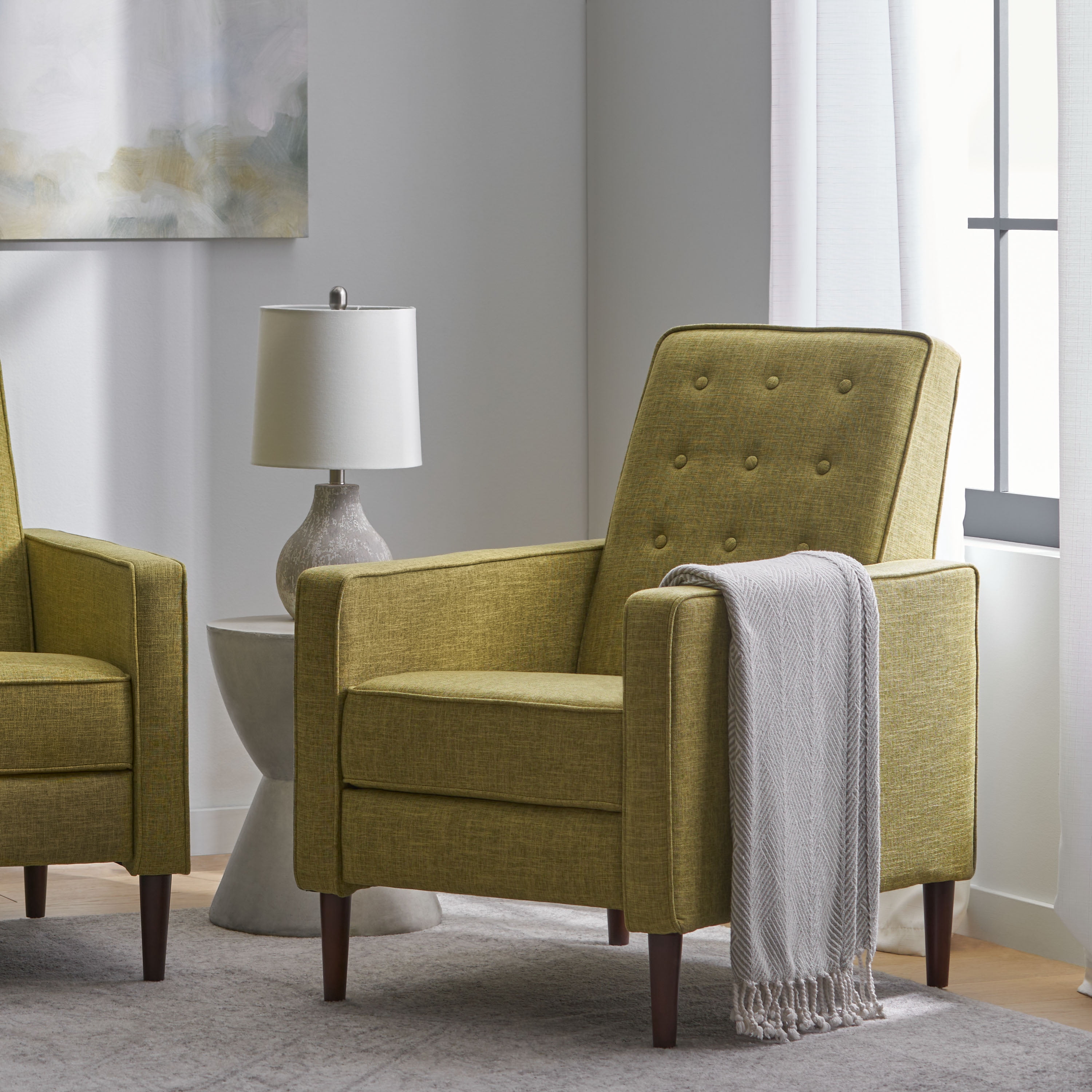 Euroco Modern Fabric Recliner Chair with Espresso Wood Legs, Adjustable Backrest & Plush Upholstery, Space-Saving Design