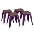 thumbnail image 2 of BizChair 18" Backless Table Height Stool with Wooden Seat, Stackable Purple Metal Indoor Dining Stool, Commercial Grade - Set of 4, 2 of 10