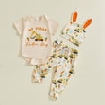 thumbnail image 4 of MEZZALL Easter Baby Girl Outfits 3 Piece Bunny Hats Letter Print Short Sleeve O-Neck Romper And Pants Toddler Holiday Photo Clothes Sets, 4 of 8