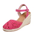 thumbnail image 4 of Rokment Womens Boho Beach Crochet Espadrilles Wedges Dress Sandals Spring Summer Fashion Casual Lace Closed Toe Platform Chunky High Heels for Woman Bride Wedding Vacation Hot Pink Size 8.5, 4 of 5