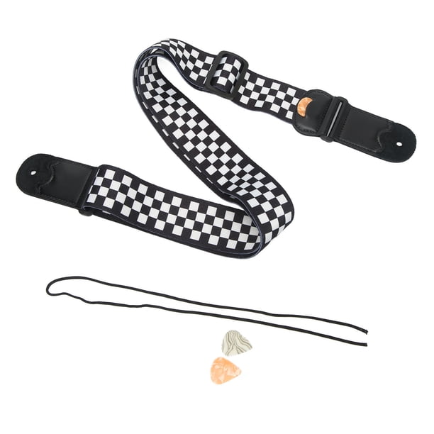 Correa Ajustable, Correa De Guitarra Con La Piel Amigable En Y Negro A Cuadros De 94 A 158 Cm Con 2 Selecciones Para Instrumentos De Cuerda
