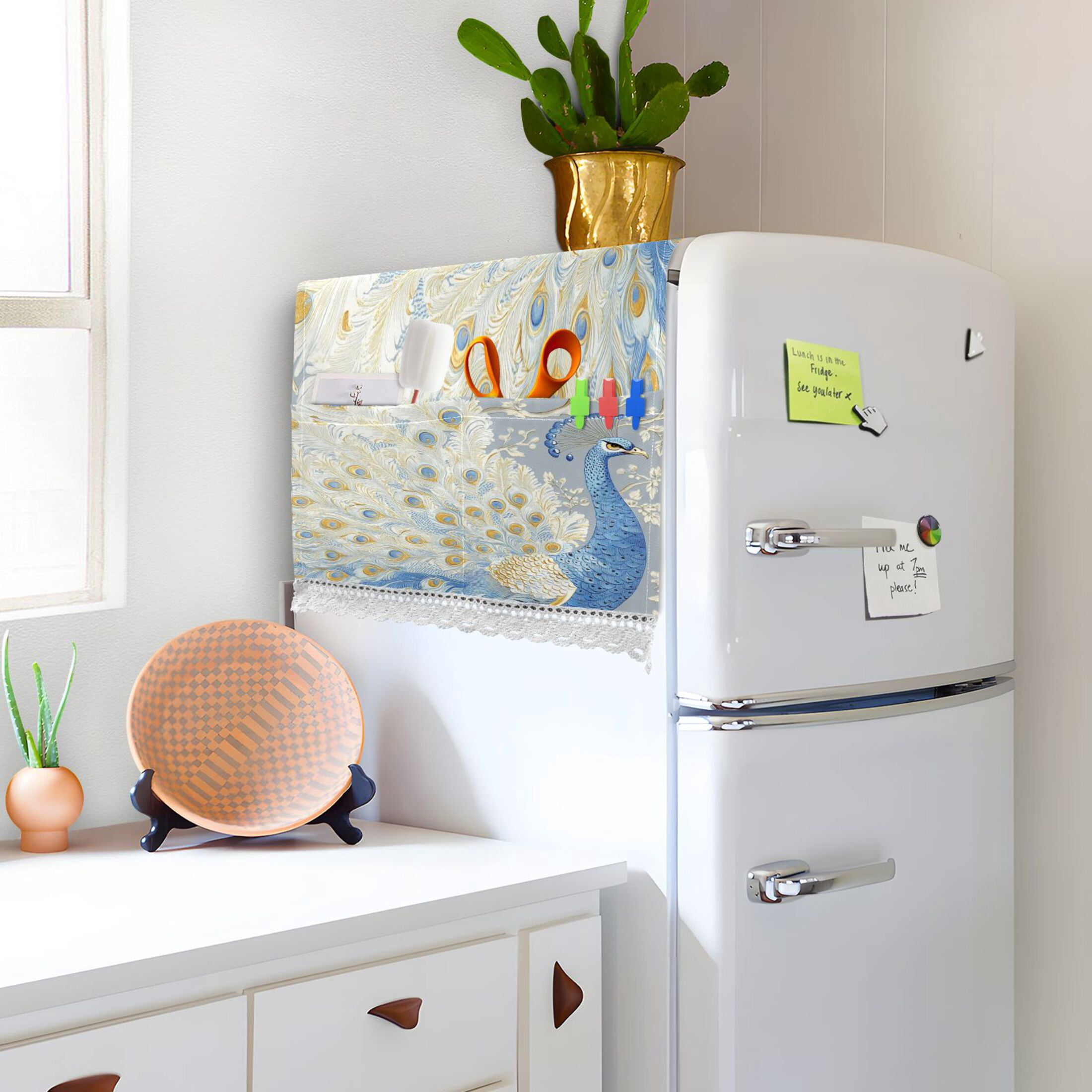WOBOGO Pretty Blue Peacock Washing Machine Cloth Dryer Refrigerator Top Cover Protective Non-Slip Mat For Kitchen Laundry