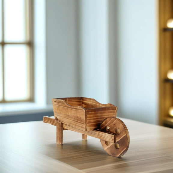 FELTECHELECTR Wooden Light Brown Planter with Wheels for Small Succulents and Artificial Flowers 12.5 inch