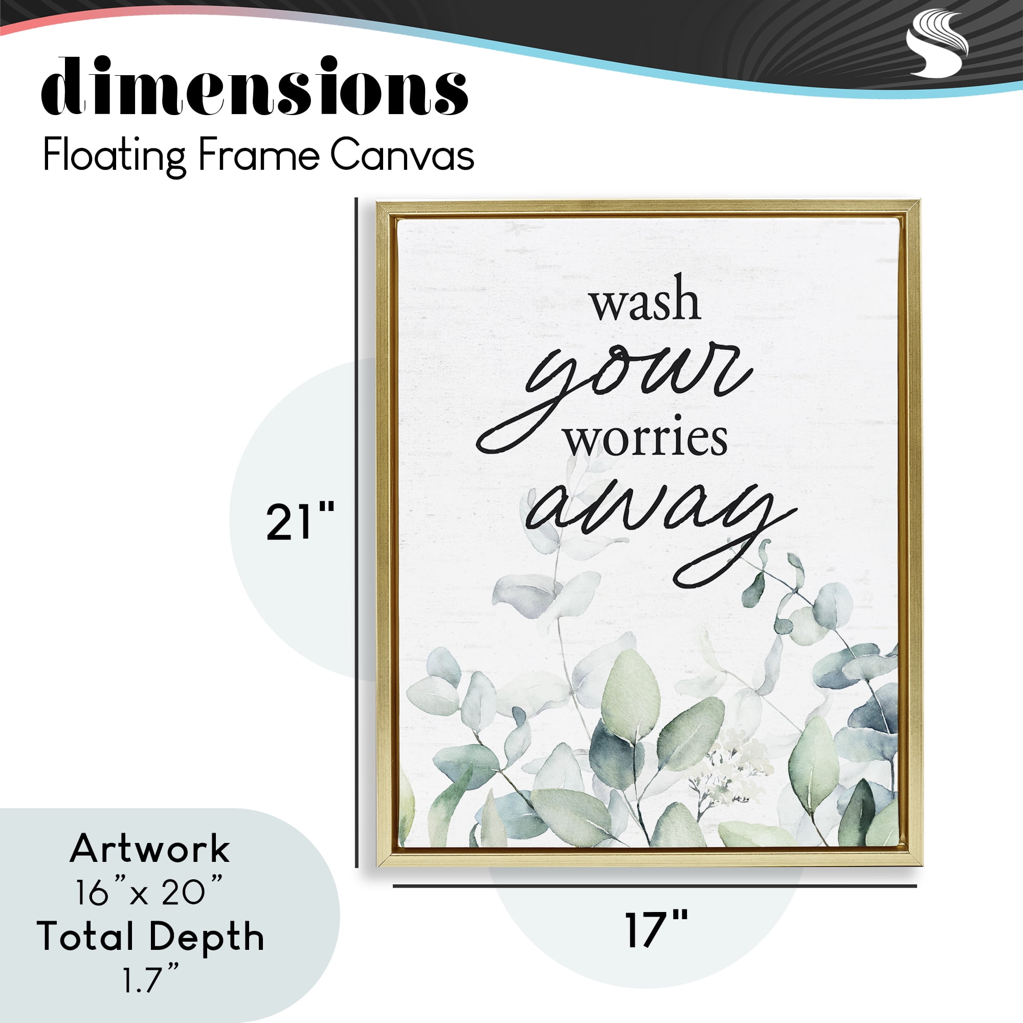 Wash Worries Away Herb Leaves Gold Framed Floater Canvas Wall Art, design by Lettered and Lined