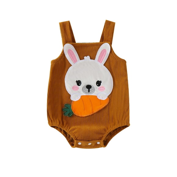 Nituyy Baby Girls Summer Casual Romper Sleeveless Cartoon Bunny Carrot Embroidery Romper Overall