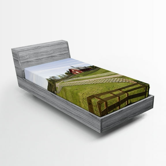 Ambesonne Farm House Fitted Sheet, Rural Country House, Twin XL Size, Multicolor