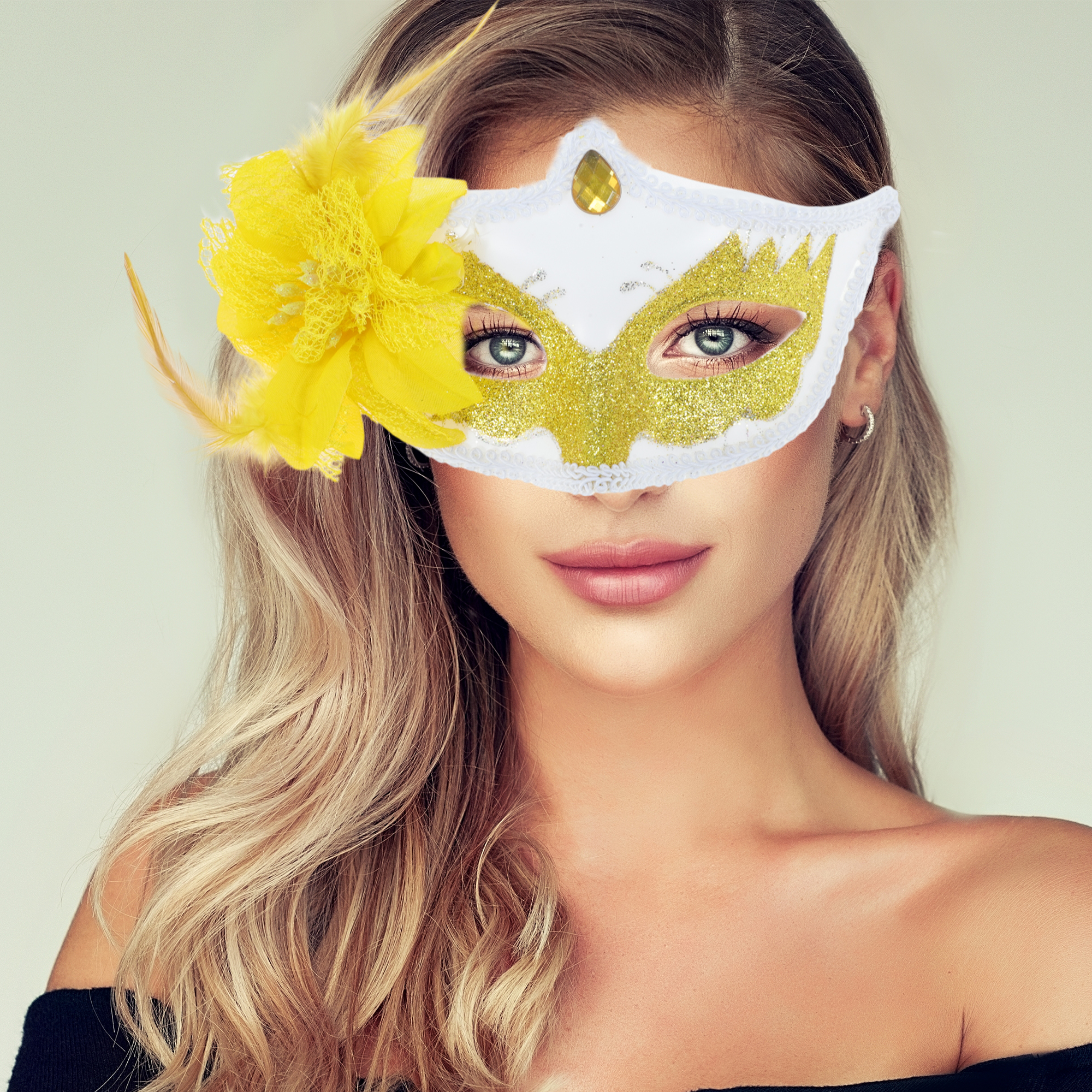 Unique Bargains 1 Box Elegant Ball Princess Half Face Party Mask Yellow