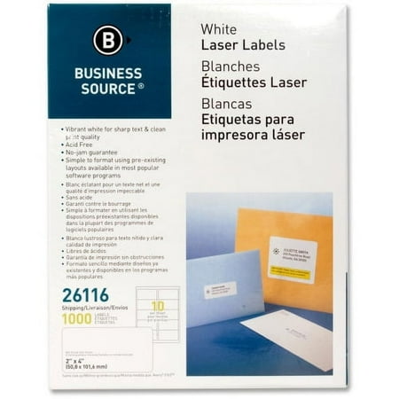 UPC: 0035255261166 | Business Source Bright White Premium-quality Shipping Labels Permanent Adhesive – 2  x 4  Length – Rectangle – Laser  Inkjet – White – 10 / Sheet – 100 Total Sheets – 1000 / Pack