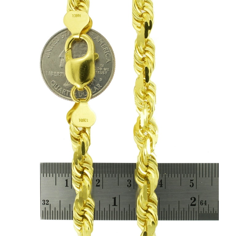 Nuragold 10K Yellow Gold 7mm Rope Chain Diamond Cut Bracelet, Mens Womens Jewelry 7 7.5 8 8.5 9