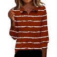 thumbnail image 2 of Inverlee Striped 3/4 Sleeve Blouse for Women Trendy Collared V Neck Tops Summer Casual Loose Fit Shirts, 2 of 5