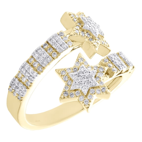 10K Yellow Gold Real Diamond Women's Bypass Star Halo Cuff Cocktail Ring 3/4 CT
