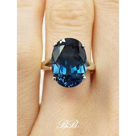 10x8mm-14x10mm Natural London Blue Topaz, Oval Cut Solitaire Ring, Sterling Silver, Made to Order