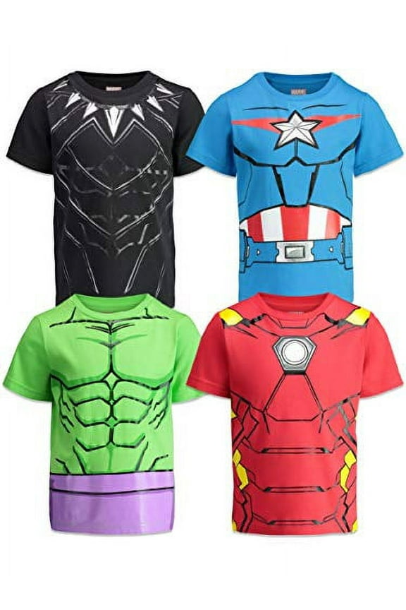 Avengers Boys 4 Pack T-Shirts Black Panther Hulk Iron Man Captain America 4T