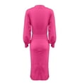 thumbnail image 5 of IROINNID Sweater Dress for Women V Neck Sweater Dress Puff Long Sleeve Slim Fit Bodycon Fall Winter Ribbed Knit Dresses Deals,Hot Pink, 5 of 9