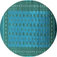 thumbnail image 1 of Ahgly Company Machine Washable Indoor Round Oriental Turquoise Blue Industrial Area Rugs, 3' Round, 1 of 4