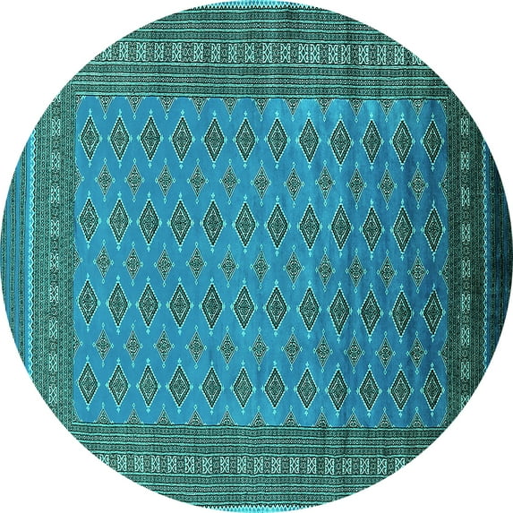 Ahgly Company Machine Washable Indoor Round Oriental Turquoise Blue Industrial Area Rugs, 3' Round