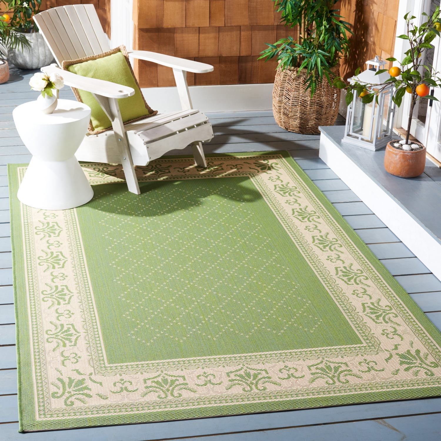 Safavieh Courtyard Eva Oriental Indoor/Outdoor Area Rug, Olive/Natural, 5'3" x 7'7"