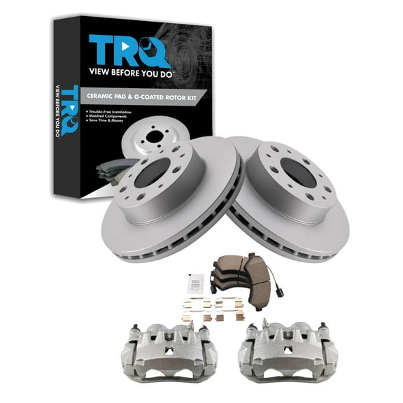TRQ Front Brake Pad & Rotor Kit Brake Caliper Brake Pads Brake Rotor Ceramic Premium G-Coated Fits Select 2014-2016 Ram ProMaster 1500 ProMaster 2500 ProMaster 3500
