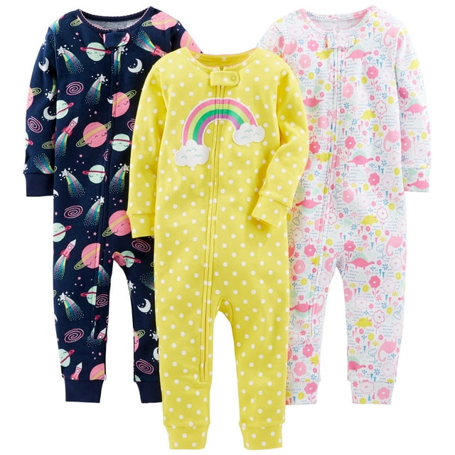 Pijama de algodón sin pies para bebés, paquete de 3 unidades, ajuste ceñido, 12 meses