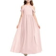 thumbnail image 1 of Ashirexll Robes Filles Sans Manches Col Rond Couleur Unie Robe en Tissu Chiffon Longueur Longue Jaune 4-5 Ans, 1 of 5