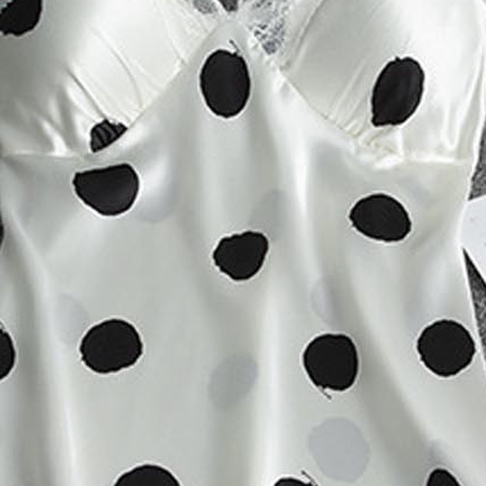 BONIXOOM Womens Christmas Pajamas Christmas Pajamas Loungewear Drawstring Long Sleeve Sleep Dress Polka Dot White M