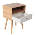 thumbnail image 3 of Mesita de noche minimalista moderna Nikou doble capa con patas elevadas de madera y cajón, 3 of 15