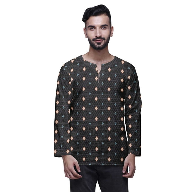 Atasi Printed Keyhole Nack Short Kurta Men ShirtWith Long Sleeves For Men