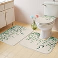 thumbnail image 4 of Spring Leaf Bathroom Rugs Set Retro Watercolor Green Eucalyptus Leaves Rustic Linen Texture Non Slip Absorbent Bath Mats 3 Piece Set, U-Shaped Floor Mat, Toilet Seat Cover Small Size, 4 of 9