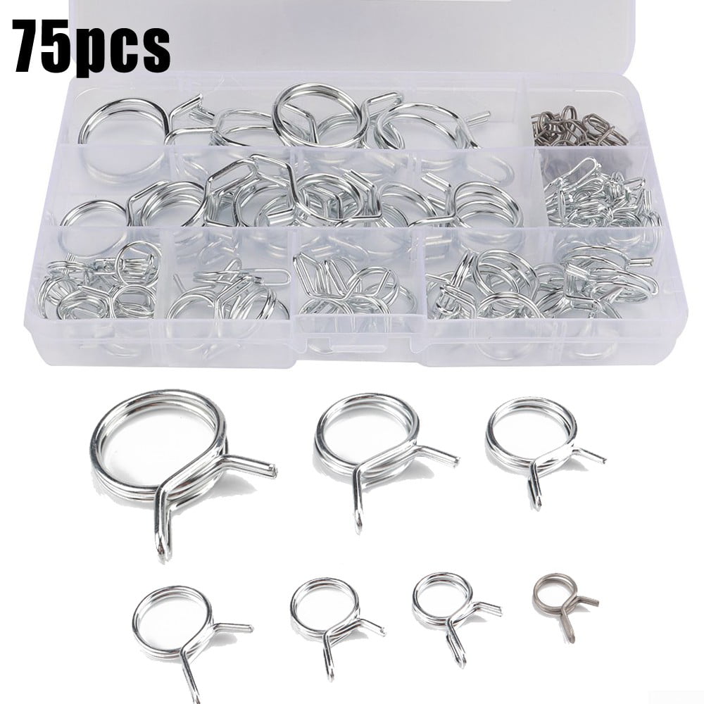 75PCS Double Wire Fuel Line Hose Pipe Tube Clamp Spring Clip Assortment Kit 