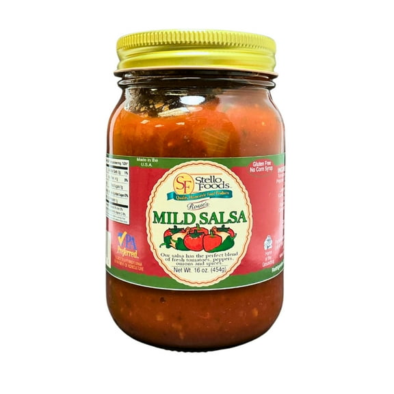 Stello Foods - Rosie's Mild Salsa 16 oz, Gluten Free, No Corn Syrup, Low Calories, Fat Free, Cholesterol Free, Low Sodium, PA Preferred, No Added Sugars, Vegan, Vegetarian
