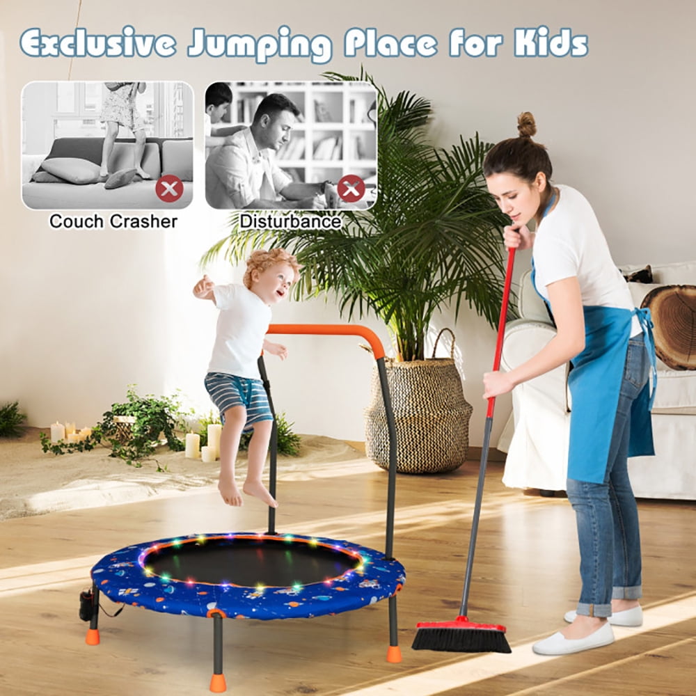 Aimee Lii 36 Inch Mini Trampoline with Colorful LED Lights and Bluetooth Speaker, Kids Trampoline Outdoor, Exercise Trampoline for Backyards-Blue