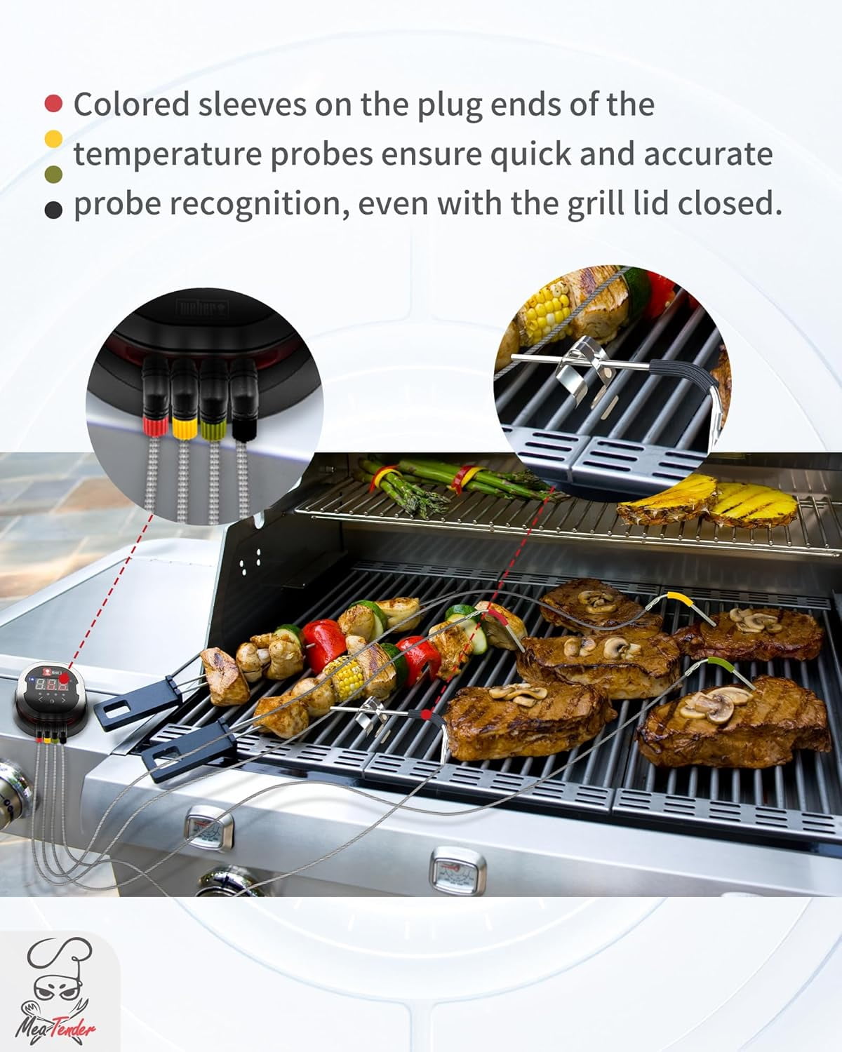 Meatender 4-Pack ±1°C Washable Meat Probes for Weber iGrill, 2.5mm Plug with Magnetic Spool